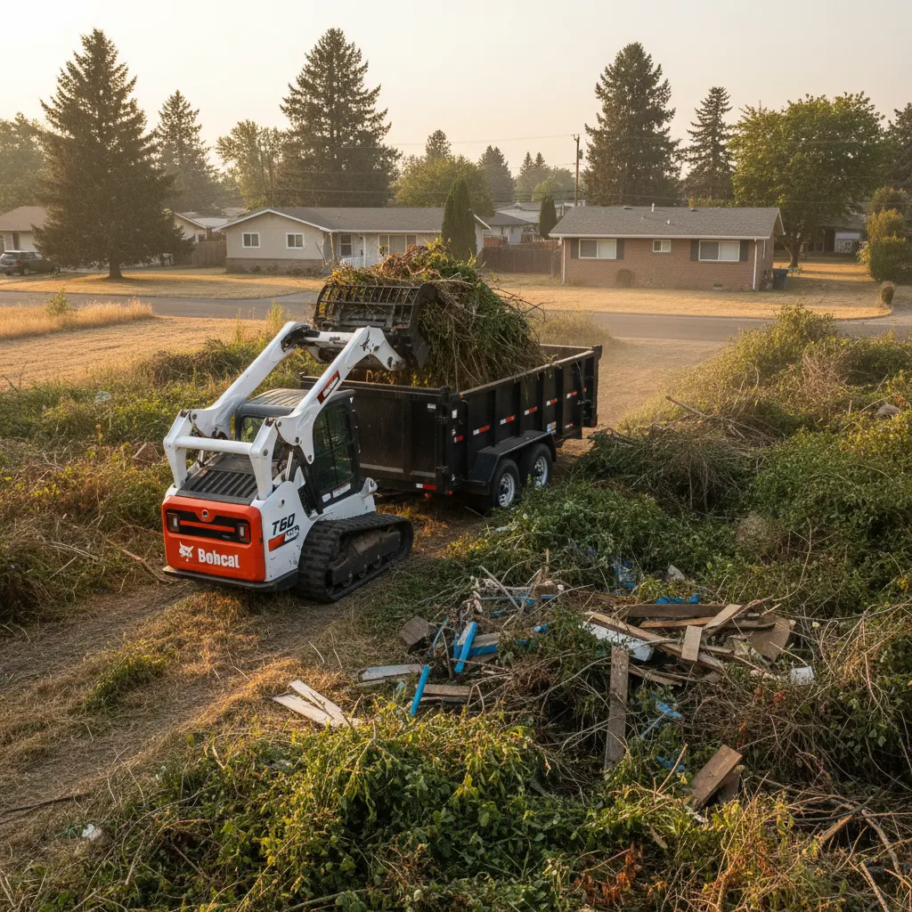 Yellow excavator digging a deep foundation trench in an open field